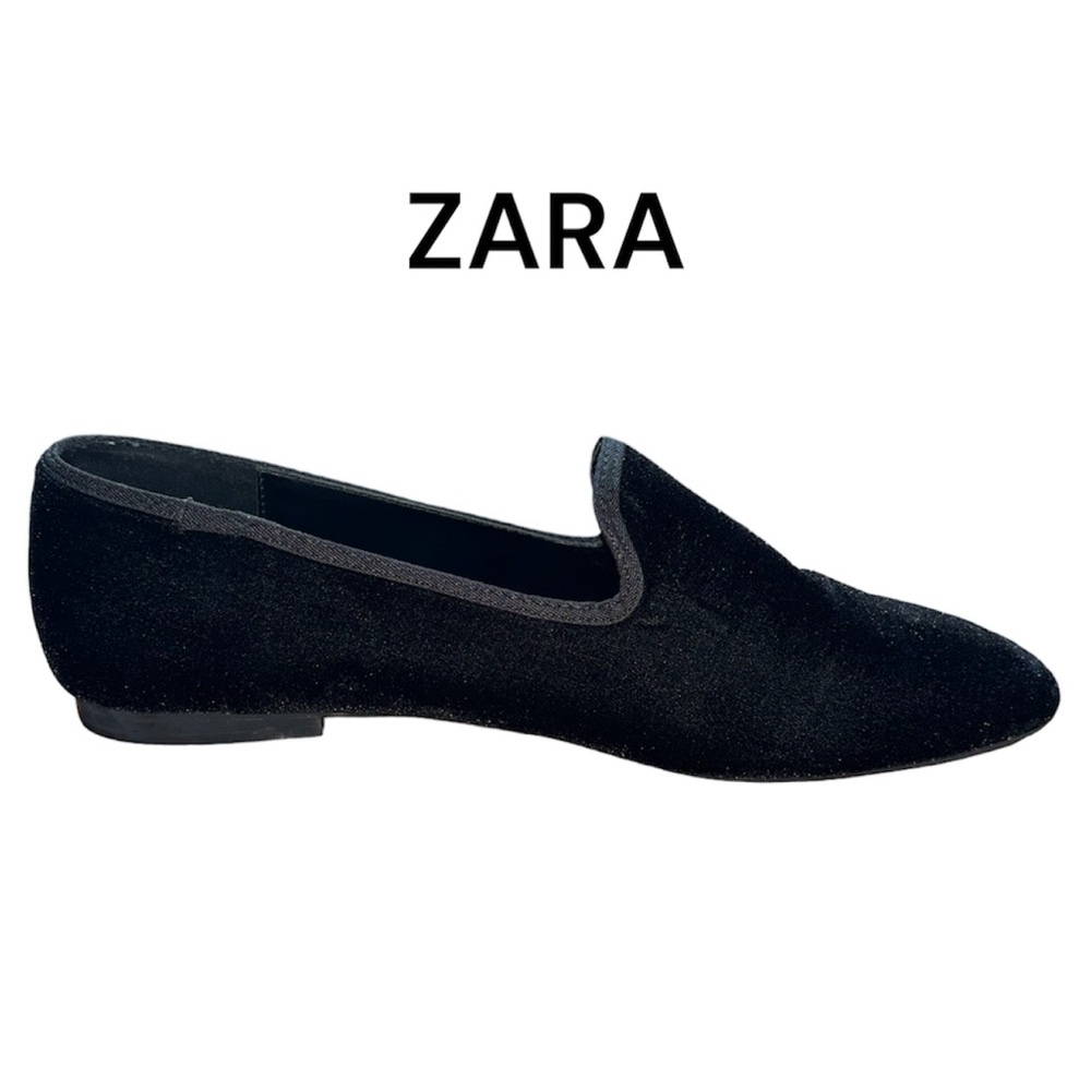 Zara Women’s Black Velvet Square Toe Slip on Loafers 9.5